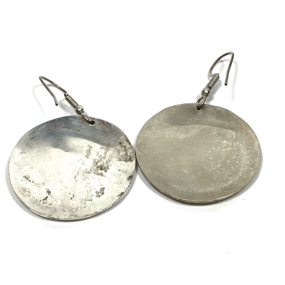 Alpaca Mexico Earrings Dangles Artisan Vintage Lizard Inlaid Turquoise - Picture 4 of 11